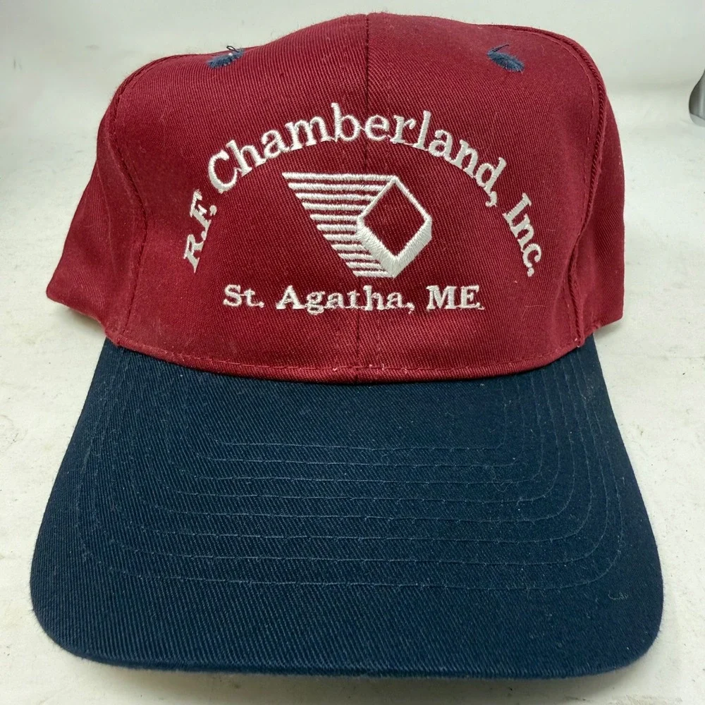 Vintage Otto RF Chamberland Inc St Agatha ME Trucking Snapback Hat Maroon Navy